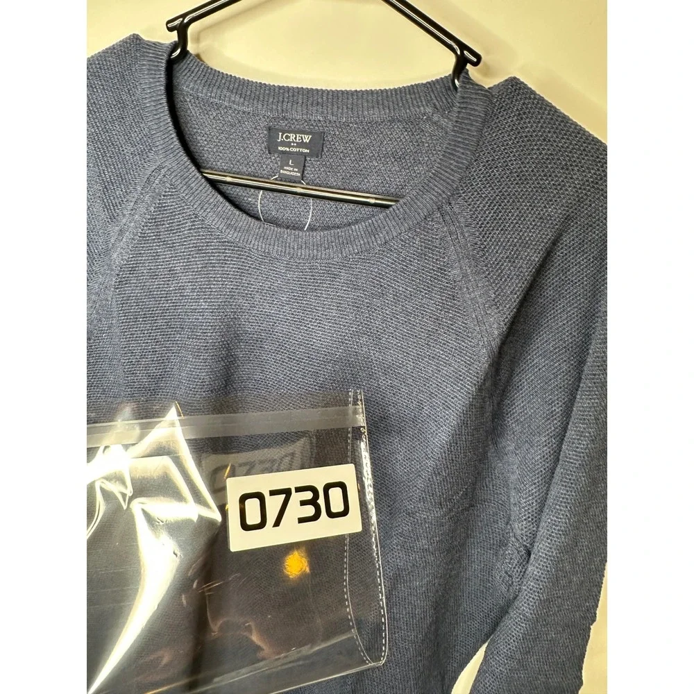 J.Crew Mens 100% Cotton Textured Crewneck Sweater Blue CD617 L NEW